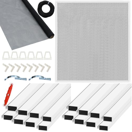 Yaocom 4 Pack Window Screen Kit Aluminum Frame with Corners Spline Springs Pull Tabs Screen Mesh and Rolling Tool (48 X 48)