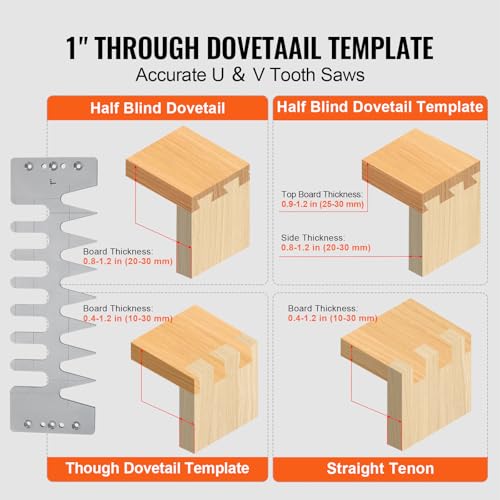 VEVOR Dovetail Jig, 12 in Width, Dove Tailing Router Jigs with 4 Router Bits & 4 Templates, Precise Alignment Dove Tail Jig, Mortise and Tenon Woodworking Tools for Furniture & Wood Cabinet Making by VEVOR - Image 5
