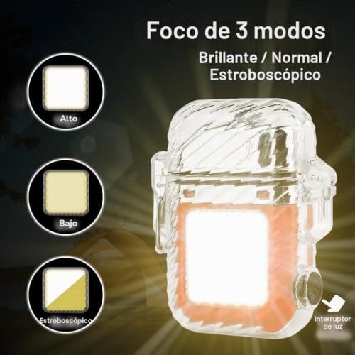 Miniatura 3 de SUPRUS Encendedor luminoso, 3 modos de linterna, resistente al viento, impermeable, encendedor eléctrico, recargable de doble arco de plasma con silbato de emergencia y cable