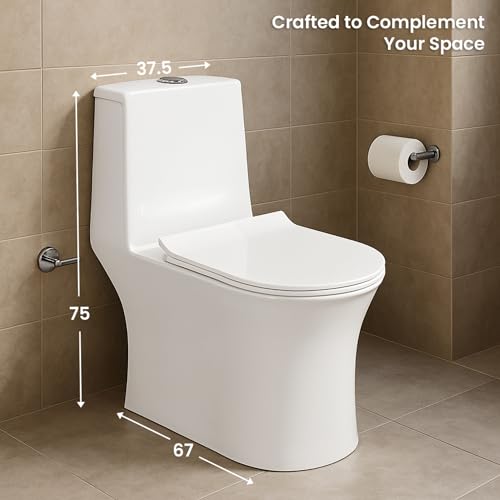 Image of KrissKross One-Piece Ceramic Western Toilet, Dual-Flush Water-Saving, Soft-Close Seat, Rimless Hygienic Design, Compact Elongated Bowl, Floor-Mounted, White