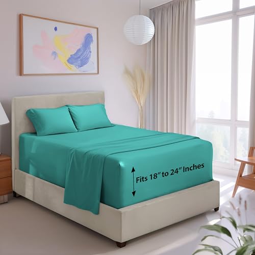 Image of Hearth & Harbor Extra Deep Pocket Twin XL Sheets - 3 Piece Hotel Luxury Twin XL Sheet Set Fits Up to 24 inch Mattress - Soft Luxury Twin XL Bed Sheet Set - Soft & Breathable, Twin XL, Teal
