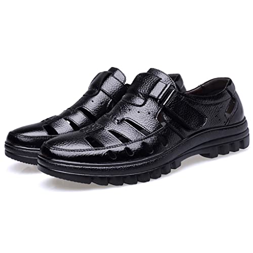 Mens Sandal Hook Loop Hollow Black Shoes for Men Sewing Massage Driving Shoes Male(D,42 Code)