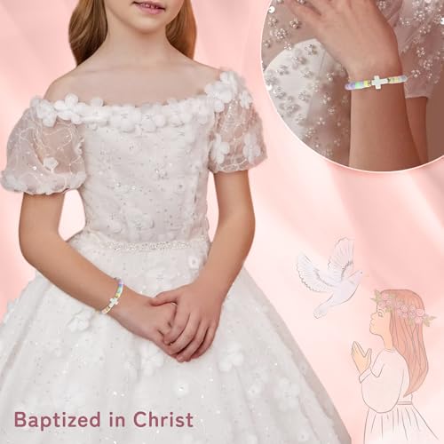 Image of BAYLAY Easter /First Communion /Baptism /Confirmation Gifts for Women - Colorful Bead Bracelets Easter Basket Essentials Stuffers for Teens, Cross Bracelet Easters Egg Fillers Christian Gifts for Teen