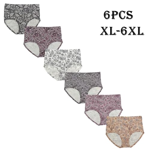 Image of Women's Underwear Plus Size XL-6XL Panties Briefs High Waist Rose Floral Print 6 Pack Undies