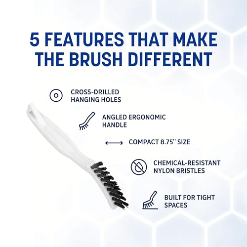 Image of SPARTA Grout Brush with Stiff Nylon Bristles, 8 Inch, White | Flo-Pac, Stiff Crimped Nylon Bristles, 2.75-Inch Brush Section, Narrow Crevices, BPA Free