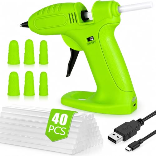 SaiXuan Pistola de Silicona Caliente Inalámbrica, Batería Recargable de 2600mAh, Incluye 40 Barras de Silicona, 6 Fundas de Silicona para Dedos y Cable USB, para Manualidades y Reparaciones