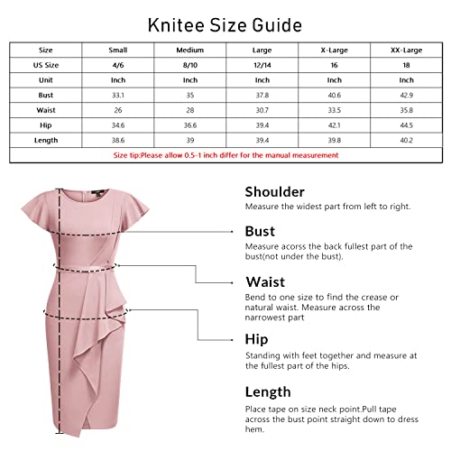 Knitee Women's Vintage Ruffle Slit Cocktail Evening Party Dress Navy Blue Large #TOP5