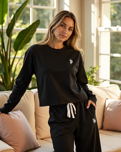 U.S. Polo Assn. Lounge Sets for Women, Tracksuit Sets for Women 2 Piece with Top and Wide Leg Sweatpants for Spring2