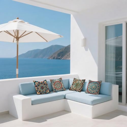 Housse coussin extérieur imperméable 50x50 turquoise pour canapé salon