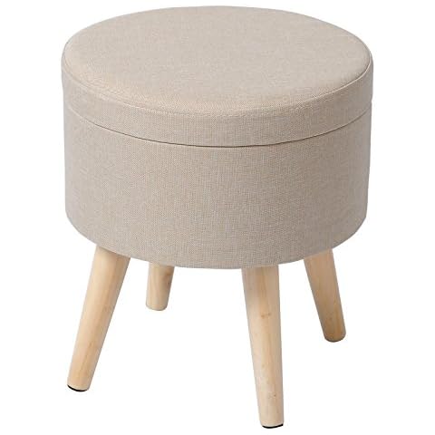 eSituro Ottoman Storage Round Chest Padded Footstool Linen Pouffe Chair Cream White Bed End Bench Shoe Bench Children Toy Box Stool Milking Stool Cover