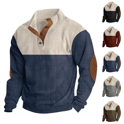 Western Sweatshirts Corduroy Shirt for Men Quarter Button Down Fall Shirts Long Sleeve Big and Tall Hoodies Pullover2