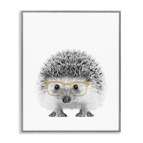 Lovable Monochrome Hedgehog with Glasses, 11 x 14 Inch Framed Giclée Print