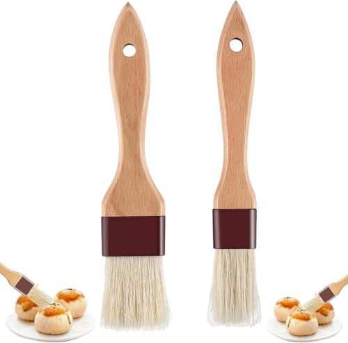 2 PCS Pastry Brushes Pastry Brushes for Baking Wooden Handle Baking Brush and Cooking Brush Set Oil Brush and Egg Wash Brush for BBQ Basting Glazing Butter Sauce and Kitchen Food Preparation