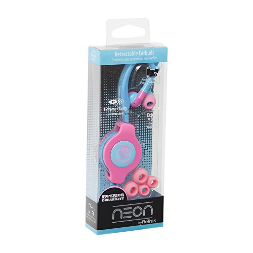 Retrak Etaudwpkbu Retractable Ear Buds For Ios And Android Devices, Neon Pink/Blue #TOP4