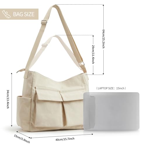 Image of KALIDI Canvas Tote Bag Large Hobo Crossbody Shoulder Handbag Zipper Messenger Bag for Women or Men Casual College Work