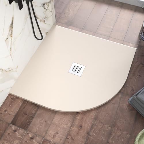Piatto Doccia 80x80 cm Semicircolare Marmoresina Avorio Effetto Pietra Ultraslim Antiscivolo