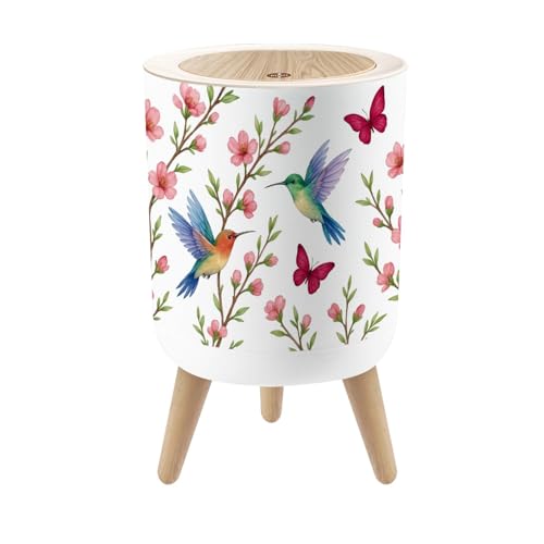 Pequeña caneca de basura redonda con tapa y diseño floral