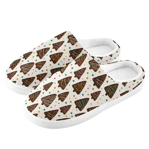 Fuzzy Memory Foam Slippers for Women/Men Christmas Tree Chocolate Cookies Pattern Fluffy Winter House Shoes Indoor and Outdoor4