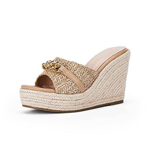 Image of Coutgo Women's Wedge Sandals Platform Espadrille Heel Chain Slip On Casual Summer Slides