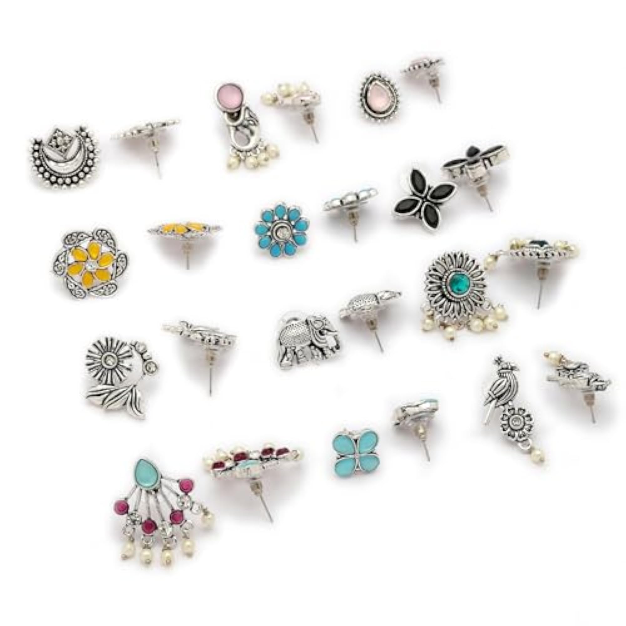 Oxidized Stud Earrings Set of 12, Traditional & Modern Styles
