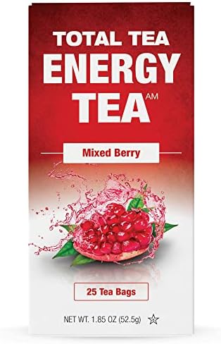 TotalTea Energy Tea with Caffeine - 100% Natural Mixed Berry Flavored Green Tea with Antioxidant Rich Guayusa, Ginseng Root and Cinnamon Bark Promotes Focus, Concentration and Stamina (25 Tea Bags)