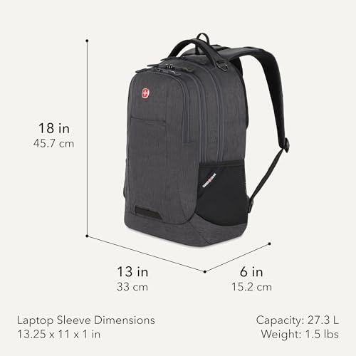 Image of SwissGear 5505 Cecil 16 inch Laptop Backpack Charcoal - Daily Laptop Bag with Gear Attachment Options - Multiple Organizer Pockets & Padded Shoulder Straps