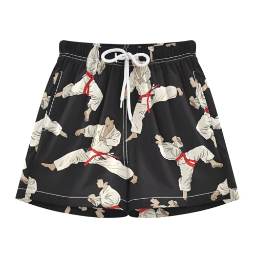 Toddler Boys Swimwear Swim Trunks with Compression Liner 4T Karate Black