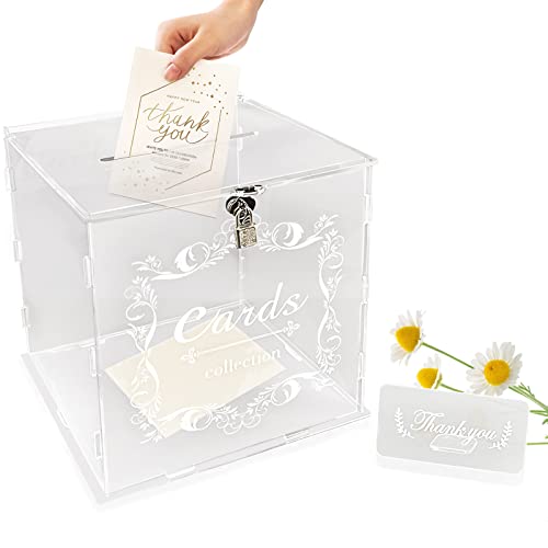 SUPGOMAX Wedding Card Box Acryl Geschenkkarten Box, Kartenbox mit Schloss Hochzeitskarten Box, Klar Hochzeit Geld Box Briefbox für Partys, Geburtstag, Empfang, Jubiläum, Jahrestag Cover