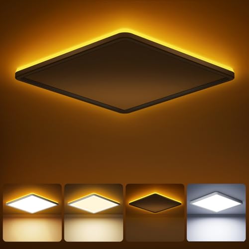 Tyreses LED Lámpara de Techo Cuadr 24W, Plafon LED Techo con Mando, Luz Nocturna Regulable 1800K, Lampara LED Techo Modernos 3000K-6500K Adecuado para Dormitorios Habitaciones Infantiles, Salones, Ø30