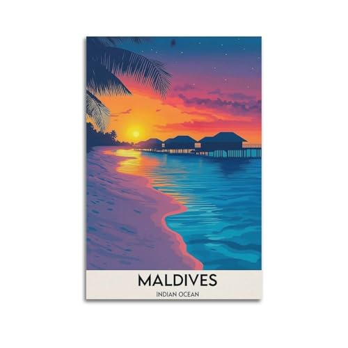 Poster Maldives rétro en toile 60x90 cm pour salon et chambre