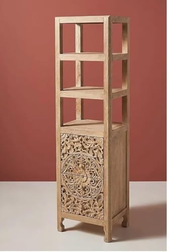 Image of Hand Carved Floral Pattern Book Shelf of 4 Drawers for Livingroom Furniture 50D x 180W x 40H Centimeters