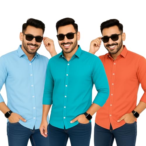 Image of Men's Polycotton Shirt Combo Pack of 3 | Regular Fit Casual & Formal Wear | Wrinkle Resistant | Soft & Breathable Shirt for Men