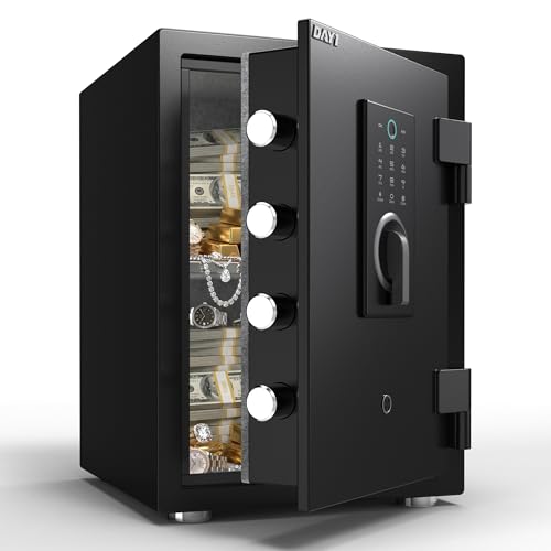 DAYI Fireproof Safe, 2.0 Cubic Feet Biometric Fingerprint Fire Proof Safes Box for Home Documents Money, Digital Touchpad Security Safe Dual Alarm System - DY-45FP