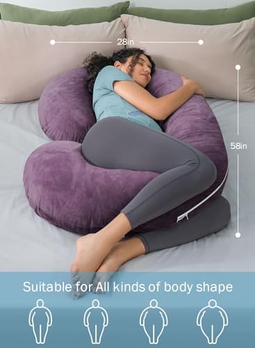Image of INSEN Pregnancy Body Pillow,Full Body Pillow,C Shaped Full Body Pillow with Velvet Cover (Dark Purple Velvet)