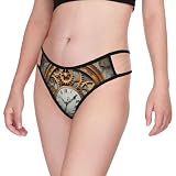 HCBPWVQA Rusty Steampunk Clock Women's Thong Underwear Low Rise Sexy Thongs Panties Crisscross Strappy Bikini Briefs Black