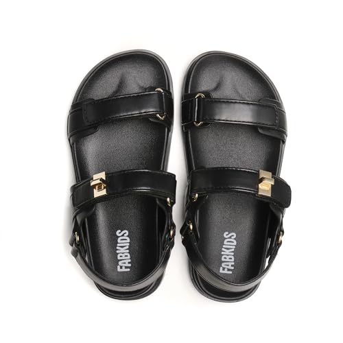 Image of FabKids Girl's Flat Sandals Comfort Adjustable Double Strap Slip on Leather Footbed Sandals for Toddler Little Kid Big Kid