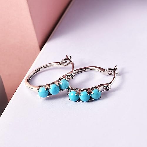 Shop Lc Sleeping Beauty Natural Turquoise Inside Out Hoop Earrings For Women Jewelry 925 Sterling Silver Platinum Plated Engagement Jewelry Birthday Gifts #TOP3