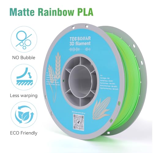 Image of Matte Rainbow PLA 3D Printer Filament, 1KG Spool(2.2lbs) 1.75mm PLA Fast Color Change 3D Printing Material, Multicolor PLA,Gradient Filament for Most FDM 3D Printers,Matte Yellow Green