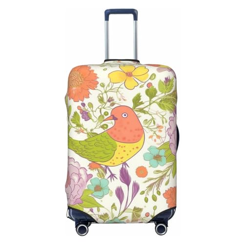Housse de valise de voyage élastique anti-rayures noire fleurs oiseaux L