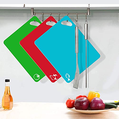Cutting Board Mats Set, Extra Thick Flexible Plastic Kitchen Chopping Board, Colored Mats With Food Icons & Easy-Grip Handles, Dishwasher Safe, Set Of 6 #TOP4