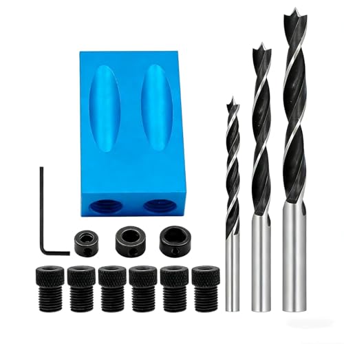 15 Degree Pocket Hole Screw Jig Dowel Drill Joinery Kit with Hole Jig Carpentry Locator and 6/8/10MM Woodworking Drill Holes Carpenters Woodwork Guides Joint Angle Tool Craft Pack of 14