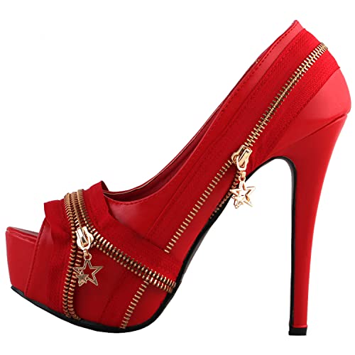 SHOW STORY Punk Multi-Colour Zip Peeptoe Platform High Heel Stiletto Pump,LF808364