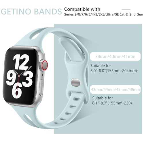 Image of Getino Slim Bands Compatible with Apple Watch 42mm 44mm 45mm 46mm 49mm Band iWatch SE Ultra Series 11 10 9 8 7 6 5 4 3 2 1, Soft Silicone Sport iWatch Bands for Women Men, Black /White /Dark Green /Cyan