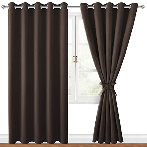 Hiasan Blackout Curtains for Bedroom, 60 x 84 Inches Long - Thermal Insulated & Light Blocking Window Curtains for Living Room, 2 Drape Panels Sewn with Tiebacks, Brown by Hiasan - Used condition - US$21.70