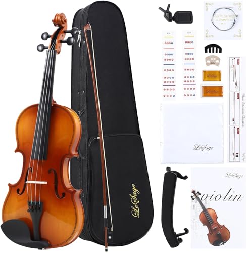 LeSage Violin 3/4 Set Spruce Top Maple Back & Sides Ebony Fingerboard & Pegs Aluminum-Magnesium Alloy Strings Ebony Bow Wood Shoulder Rest with Case Tuner Rosin Mute Fingerboard Stickers