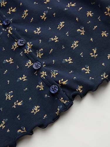 CIDER Cute Top for Women Trendy 100% Cotton Pointelle Floral Short Sleeve Top Scoop Neck Lettuce Trim2