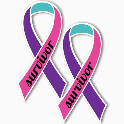 Image of Magnet Me Up Support Thyroid Cancer Survivor Blue, Pink, and Teal Ribbon Magnet Decal, 3.5x7 Inches, 2 Pack Magnet for Car Truck SUV, Celebration of Strength, Admiring Survivors, Crafted in USA