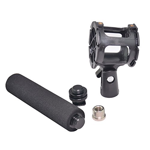 Bestshoot Microphone Shock Mount Holder Clip + Hot Shoe Adapter + 5/8” to