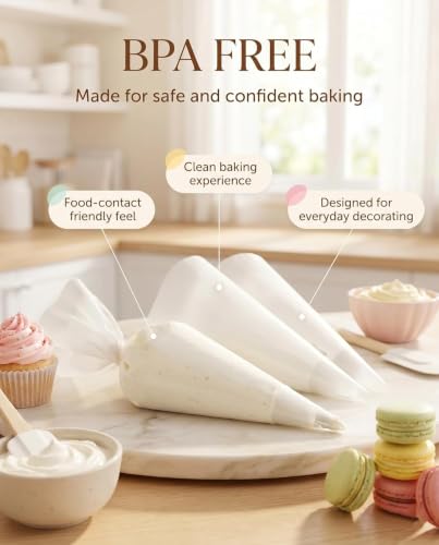 Image of PureBake 100 Pcs Disposable Pastry Icing Piping Bags, Anti-Burst & Non-Slip for Cake, Cookie & Cupcake Decorating, Food-Grade, BPA-Free, 26x17 CM, Clear