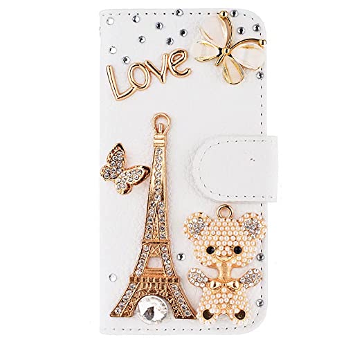 Hülle Case für Realme C21Y Glitzer Bling Strass Perlen Diamant Blumen Ultra Handyhülle Flip Schutzhülle mit Standfunktion Handytasche Cover PU Handy Schutz Handyhülle Mädchen Turm Cover